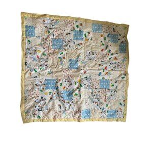 Vintage Handmade Baby Quilt 40"x41" With Yellow Border & Whimsical Pattern
